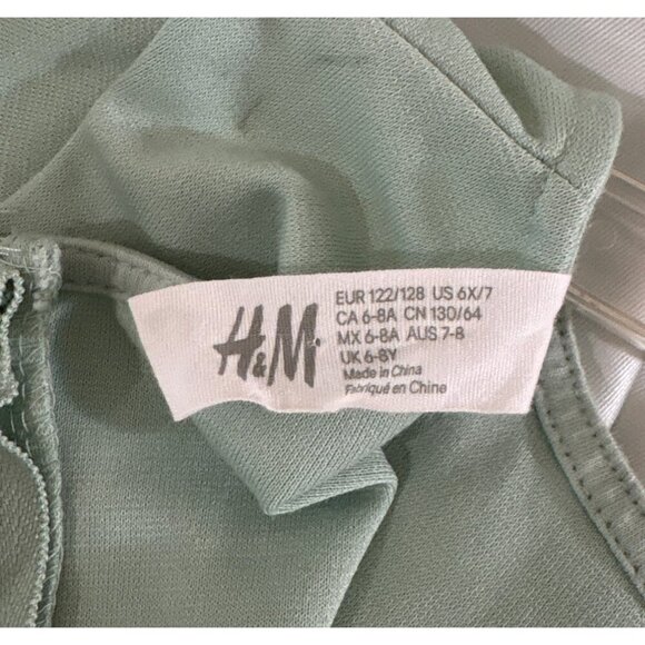 H&M Girls Dress With Reindeer Mint Green Cap Sleeve Bow Lined Size 6X-7 - Picture 5 of 6